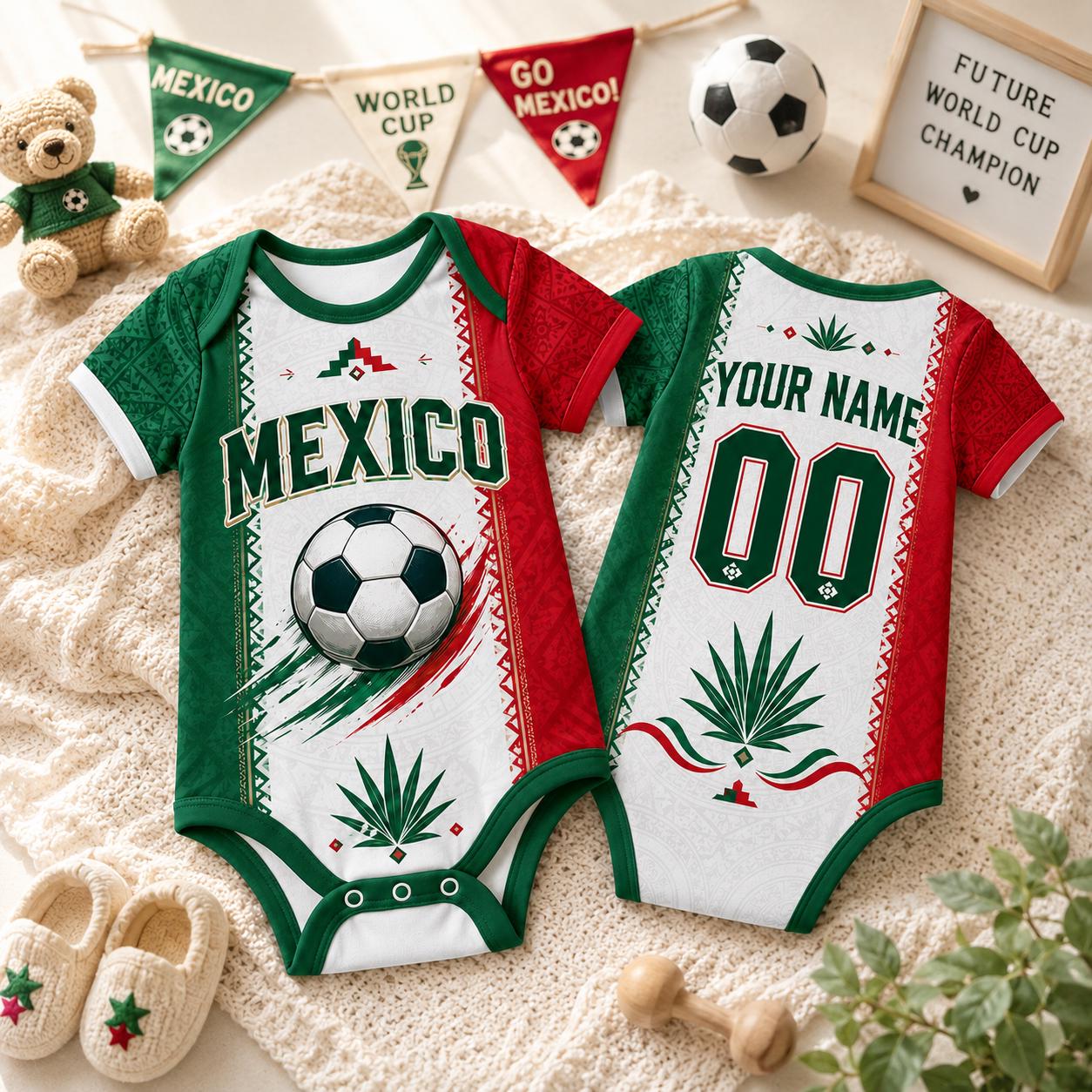 Personalized Mexico Baby Soccer Bodysuit, Personalized Football Jersey, Custom Baby Gift, Baby Shower Gift