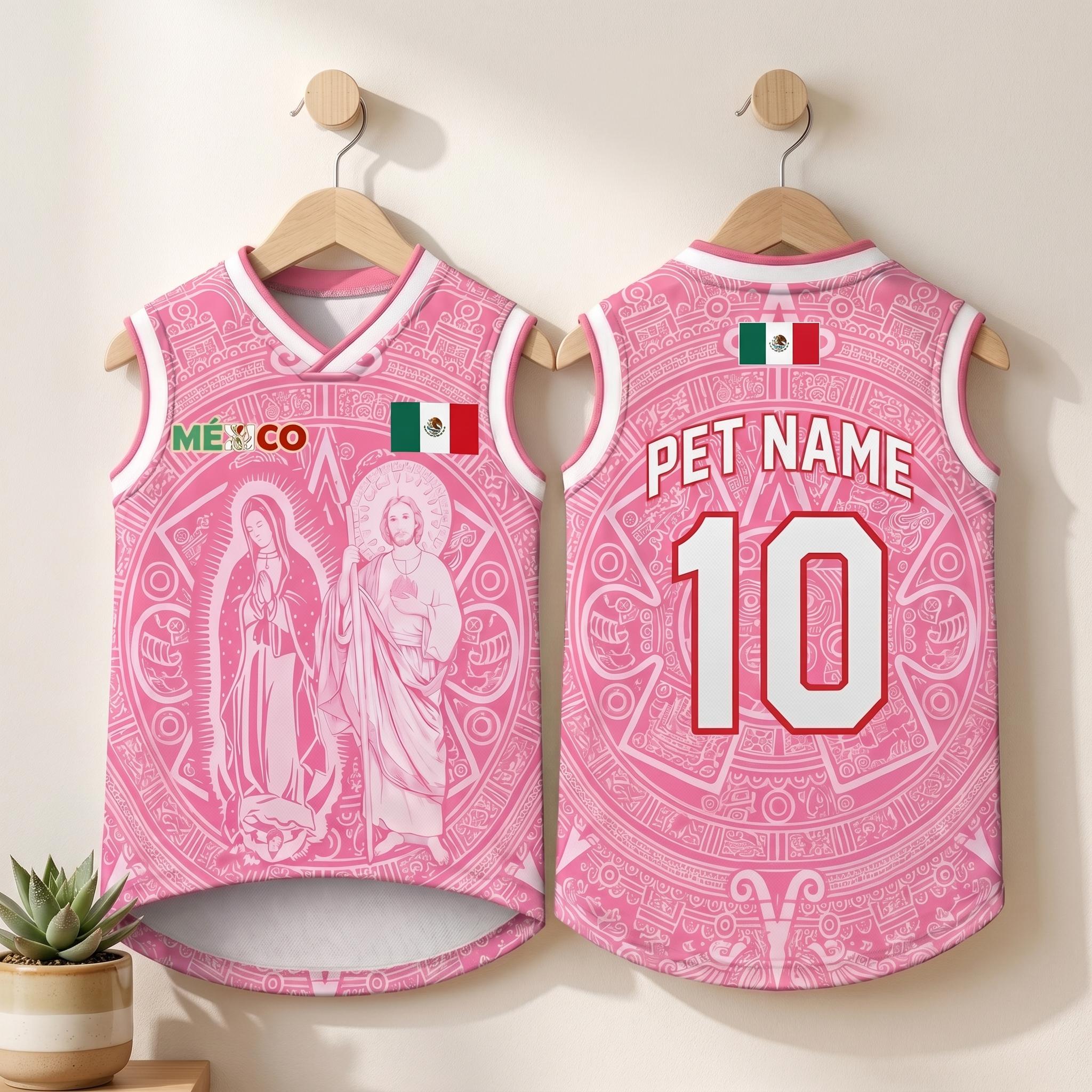 Personalized Mexico Pet Soccer Jersey, Custom Dog Cat Football Shirt, Name Number Pet Jersey