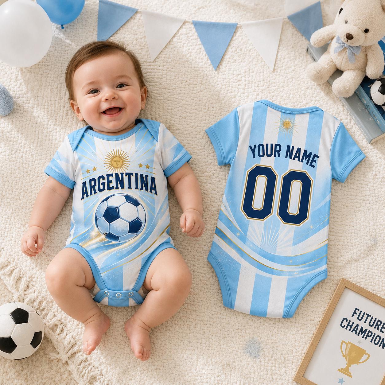 Argentina Baby Soccer Bodysuit, Personalized Football Jersey, Custom Baby Gift, Baby Shower Gift