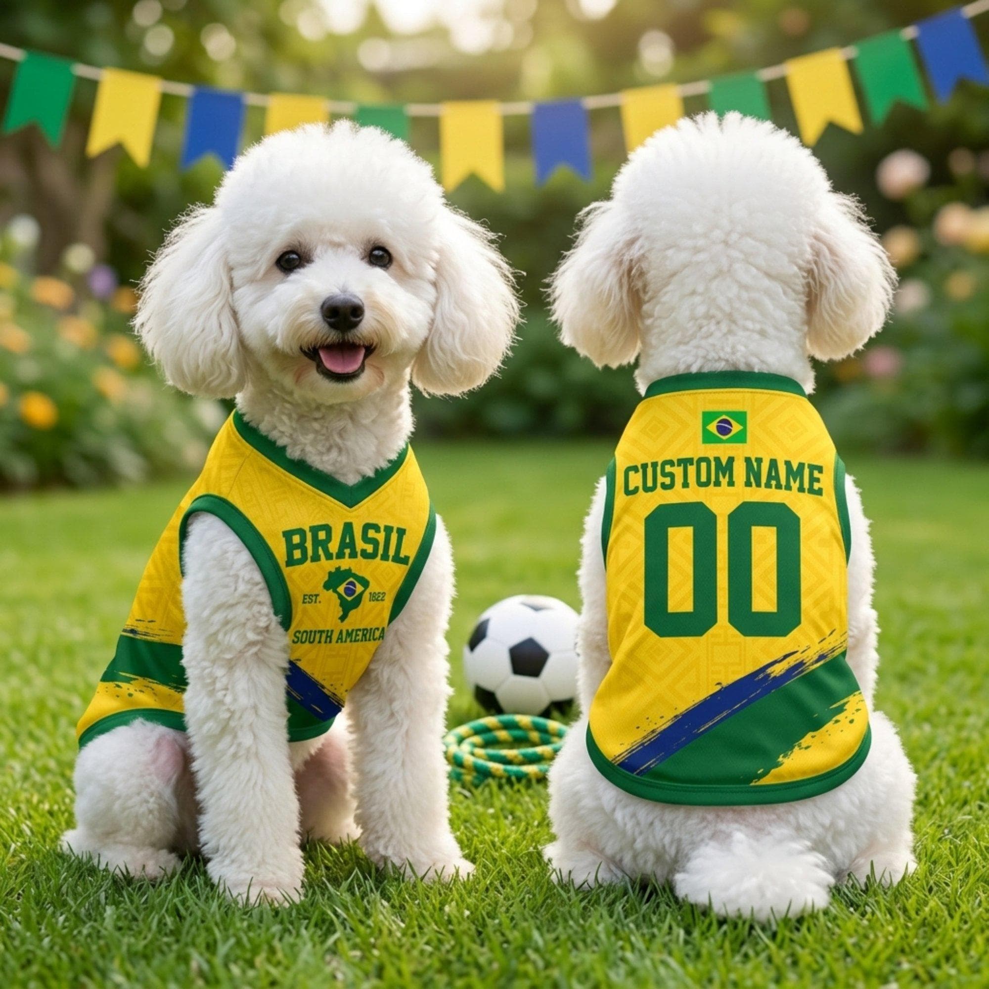 Personalized Brazil Dog Jersey, Custom Cat Football Shirt Name Number, Yellow Green Mesh Pet Soccer
