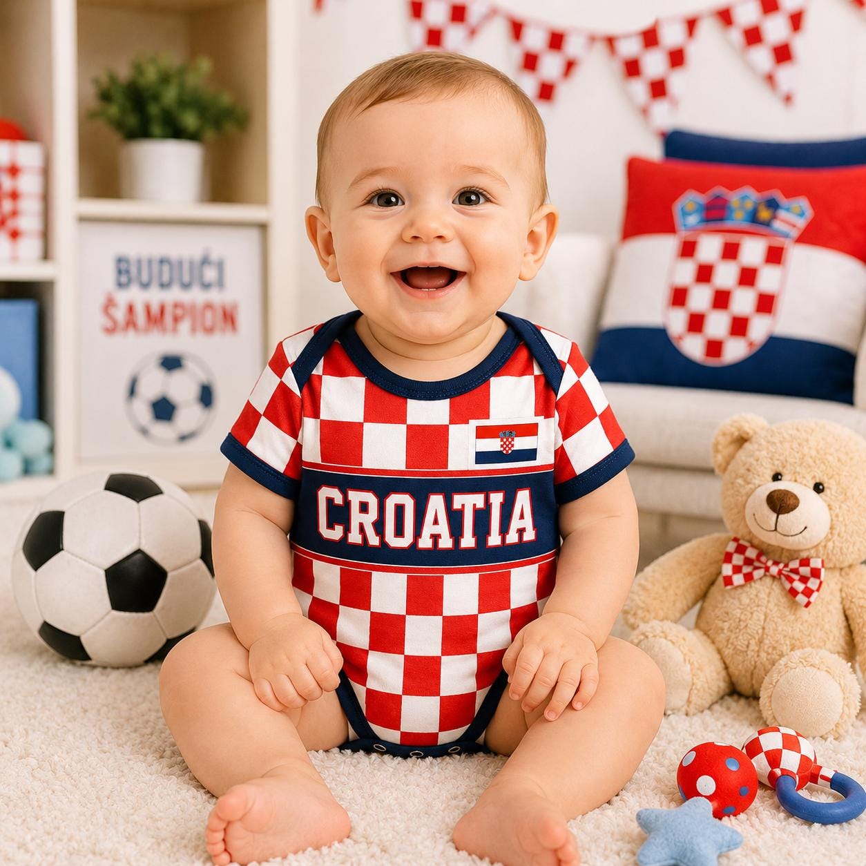 Custom Croatia Soccer Baby Onesie, Personalized Croatia Football Baby Bodysuit, Newborn Sport Gift