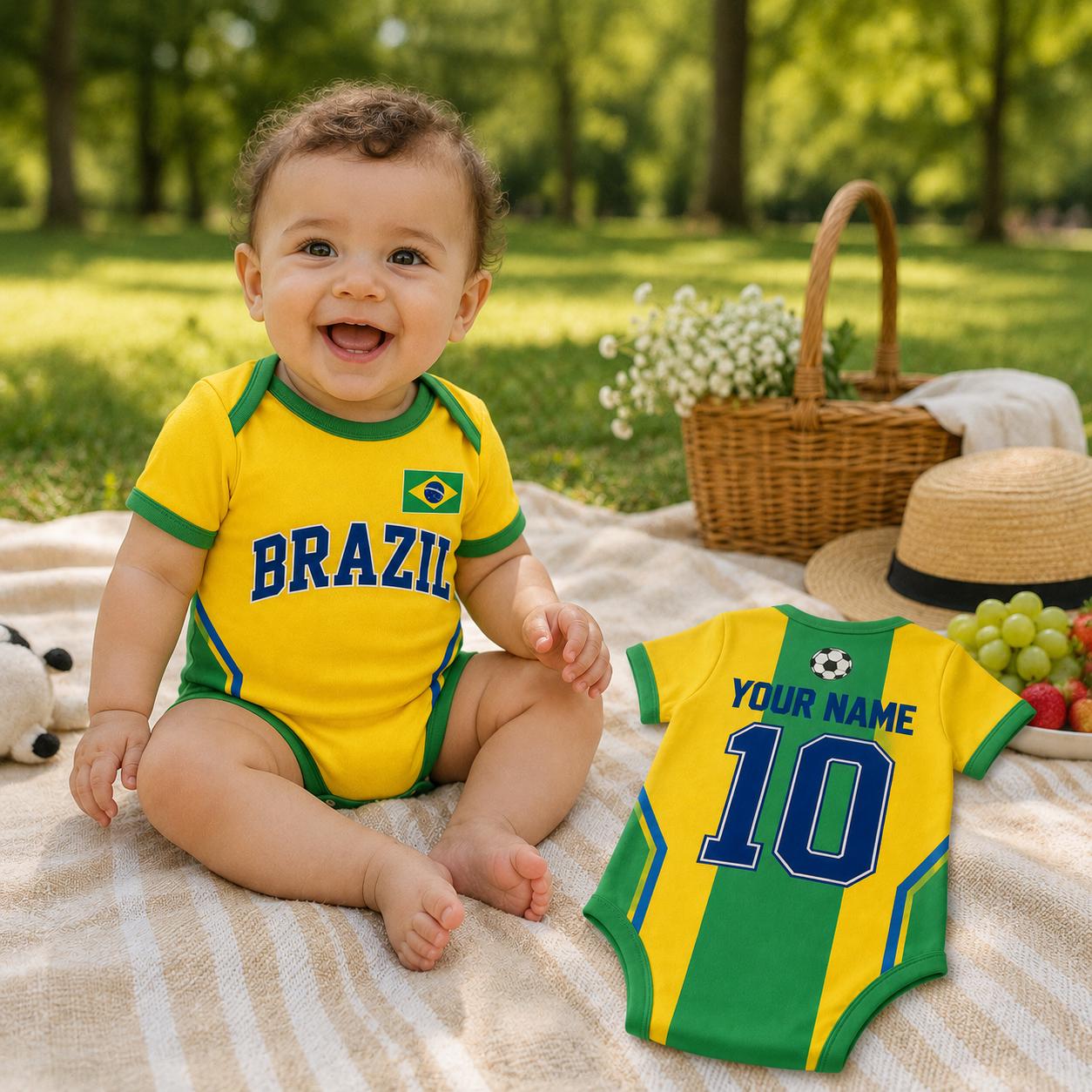 Personalized Brazil Baby Bodysuit, Brazil Soccer Jersey, Infant Football Outfit, Baby Shower Gift