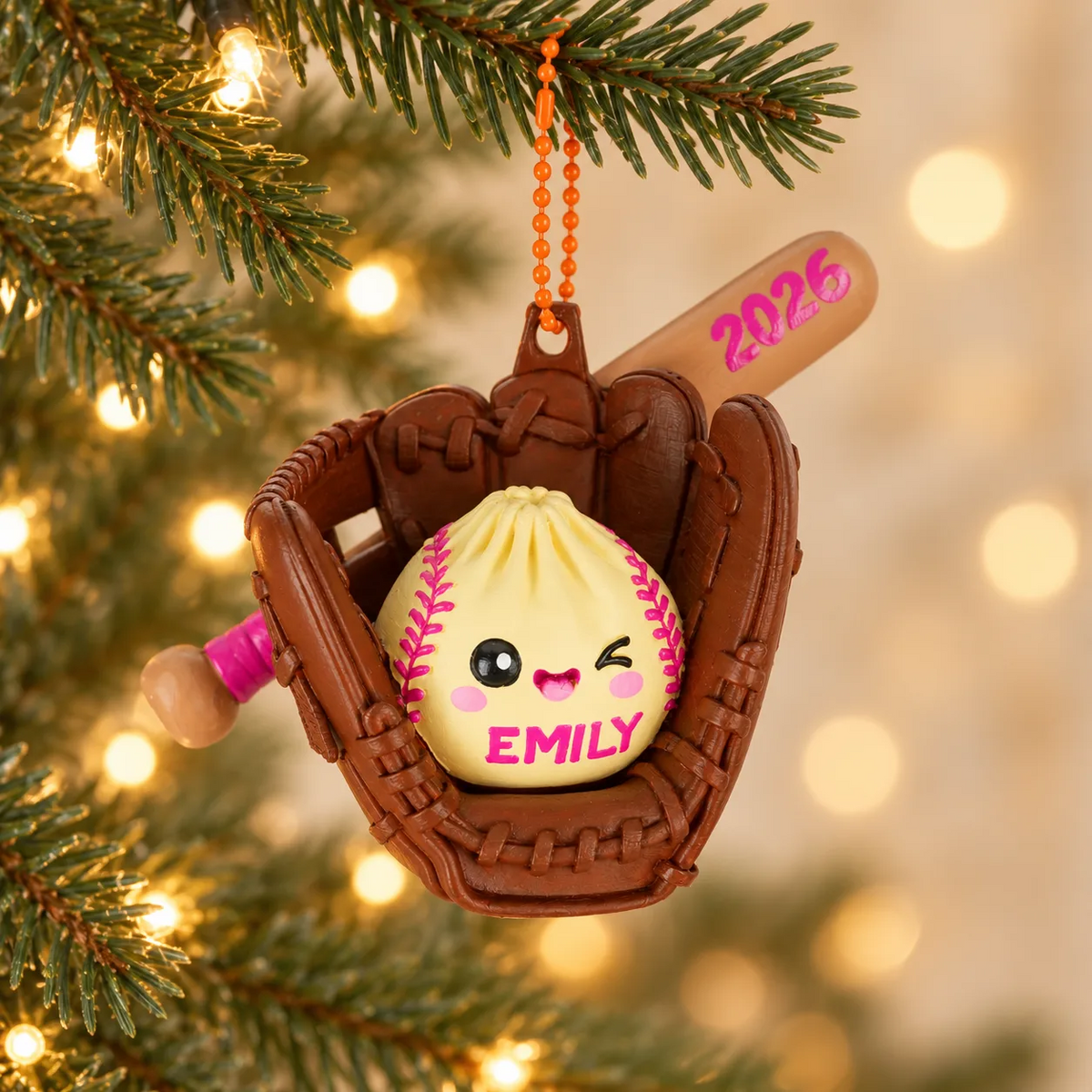 Personalized Softball Dumpling 3D Ornament – Custom Name Sports Christmas Decoration