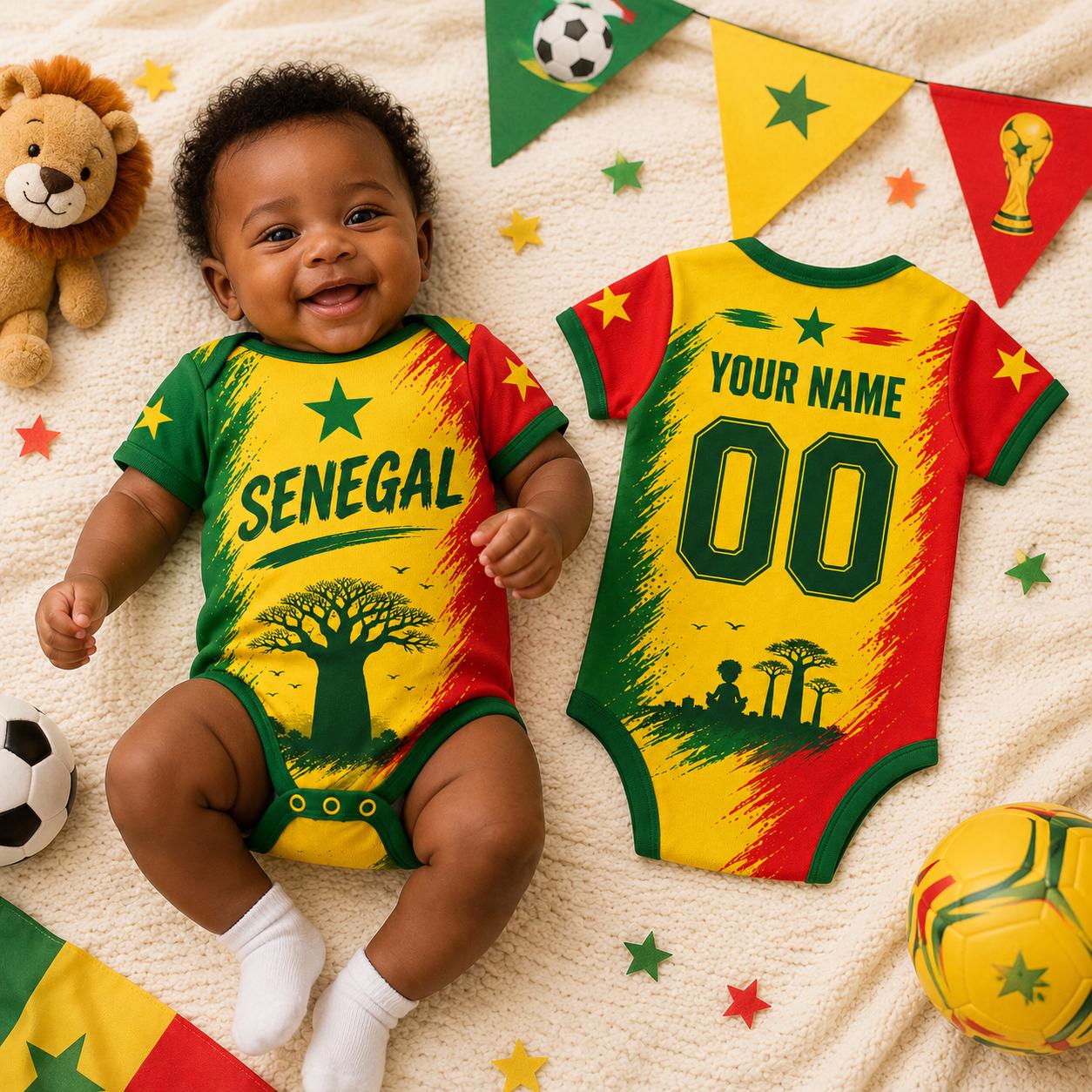 Custom Senegal Baby Bodysuit, Personalized Soccer Fan Infant Jersey, Senegal Football Baby Outfit