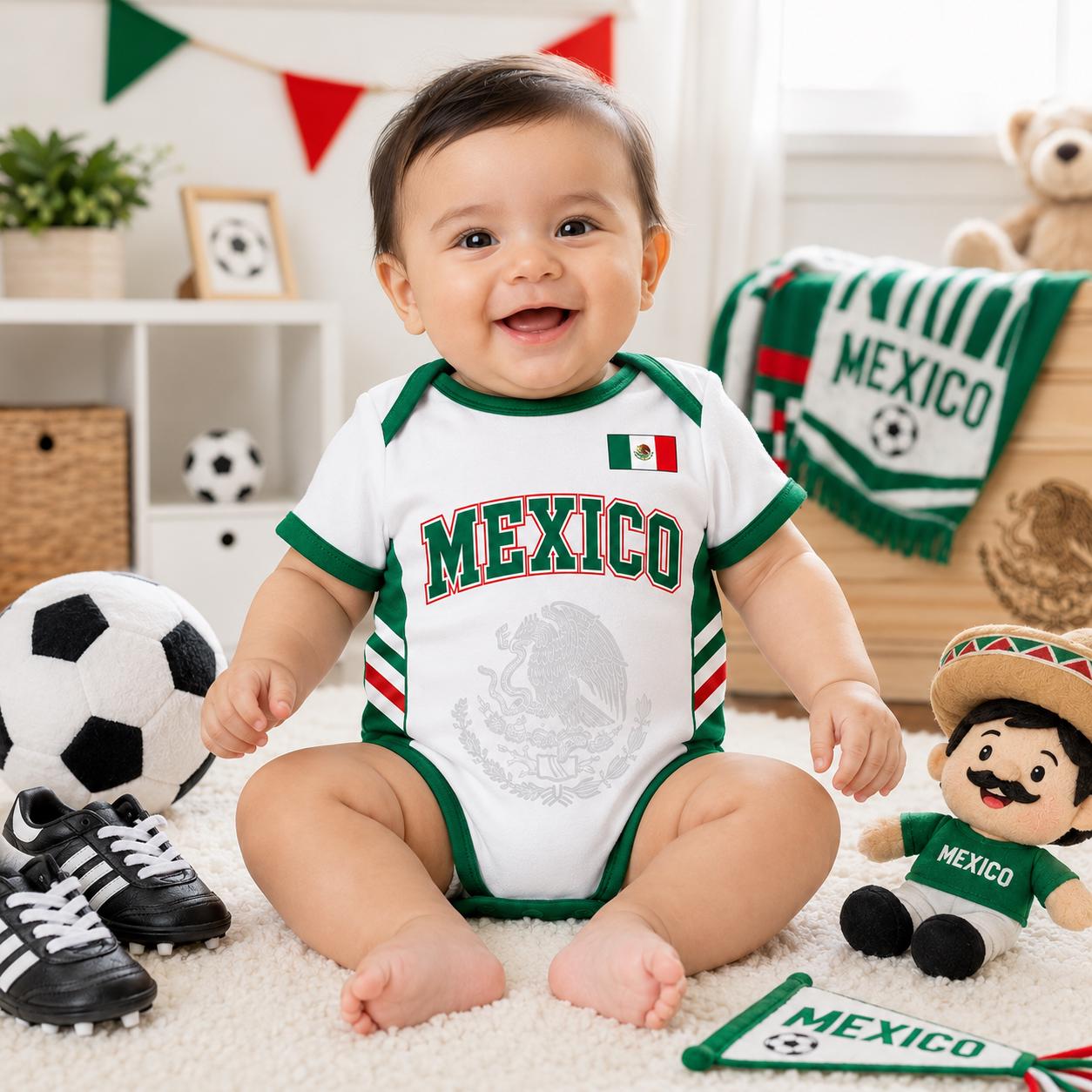 Custom Mexico Soccer Baby Bodysuit, Personalized Football Outfit, Baby Shower Gift