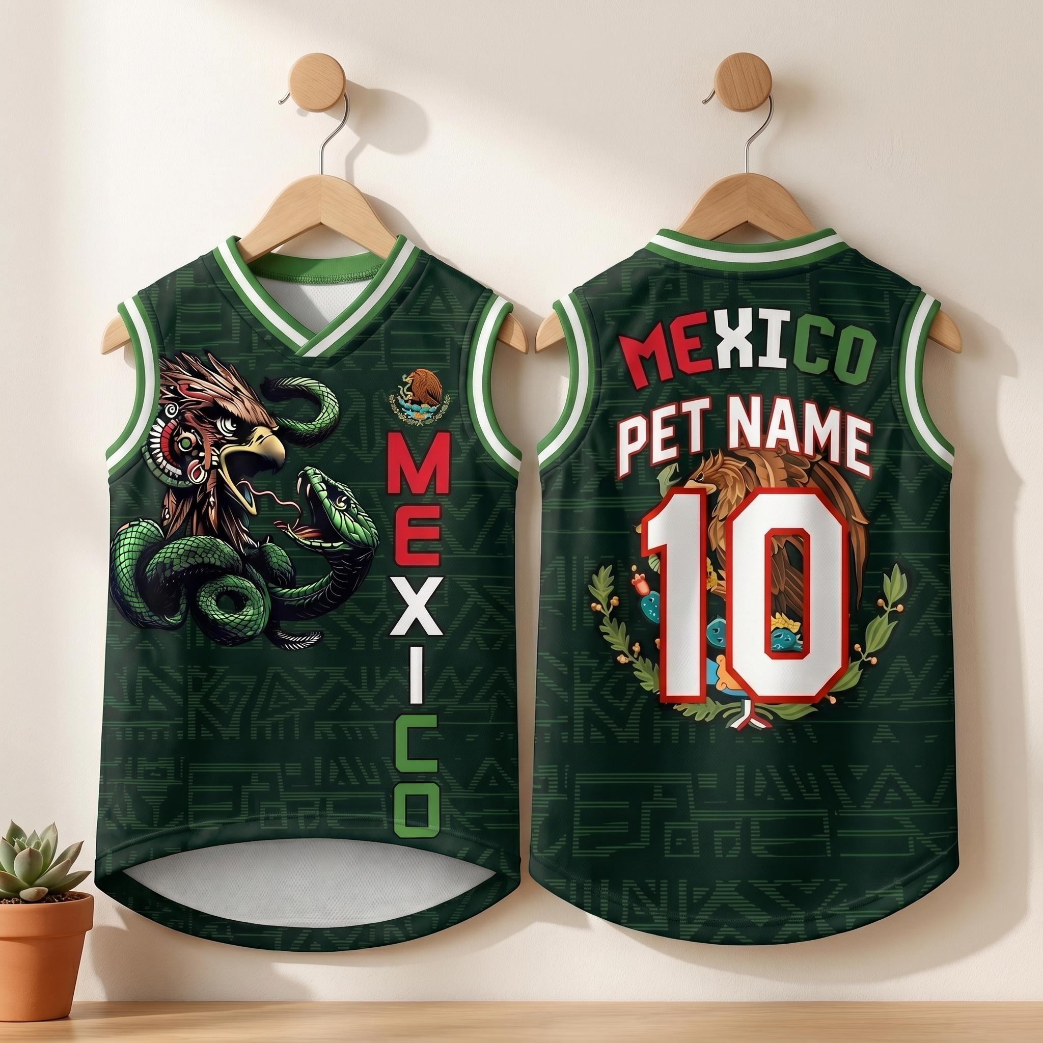 Personalized Mexico Pet Jersey, Custom Dog Cat Soccer Shirt, Name Number Football Jersey