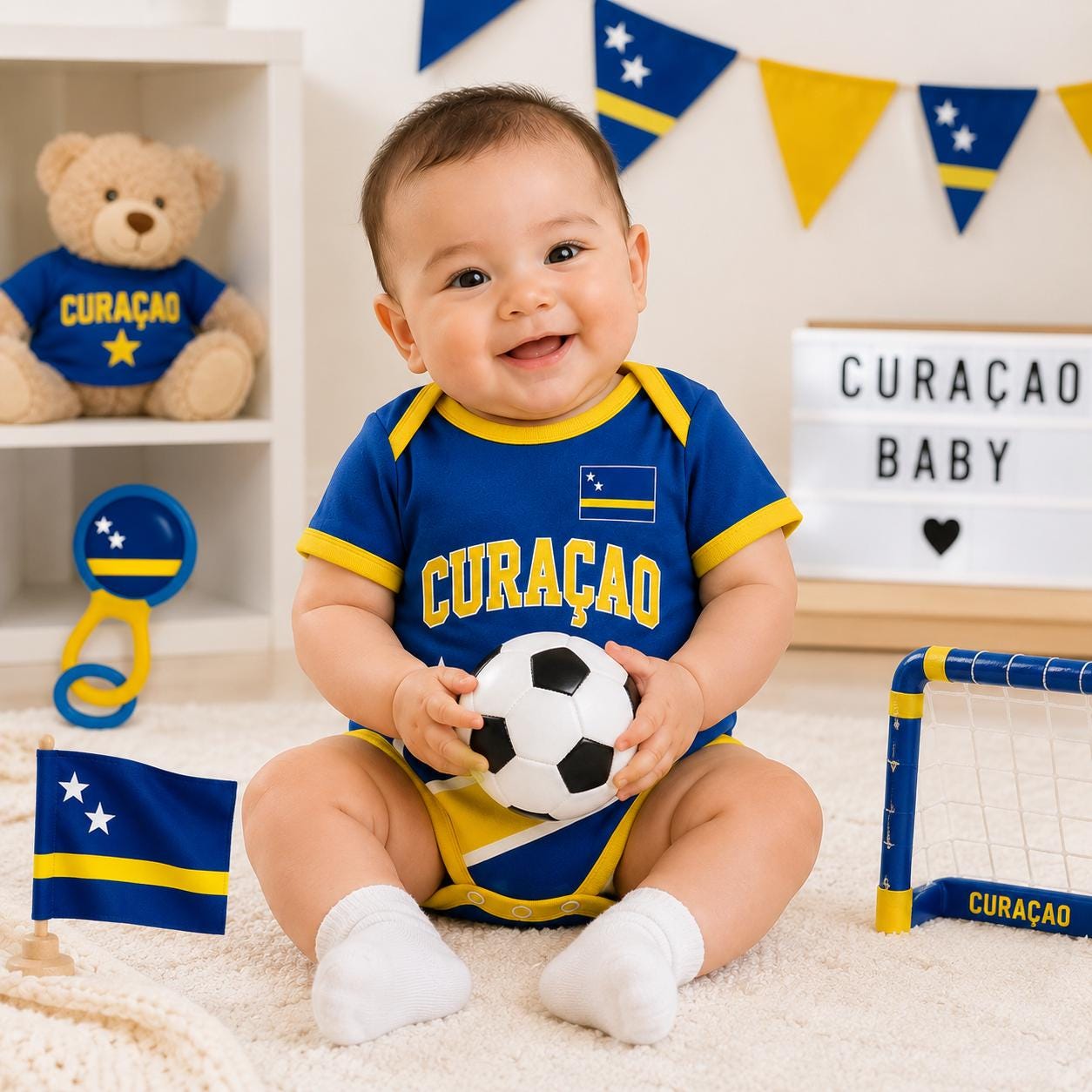 Custom Curacao Soccer Baby Onesie, Personalized Curacao Football Baby Bodysuit, Newborn Sport Gift