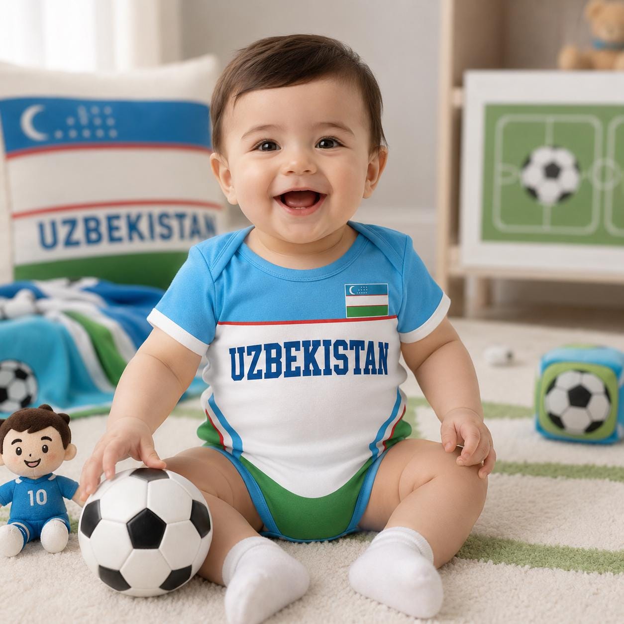 Personalized Uzbekistan Baby Bodysuit, Uzbekistan Soccer Romper, Custom Baby Gift, Baby Shower Gift