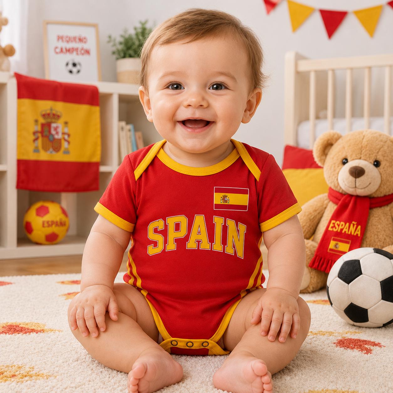 Custom Spain Soccer Baby Onesie, Personalized Spain Football Baby Bodysuit, Newborn Sport Gift