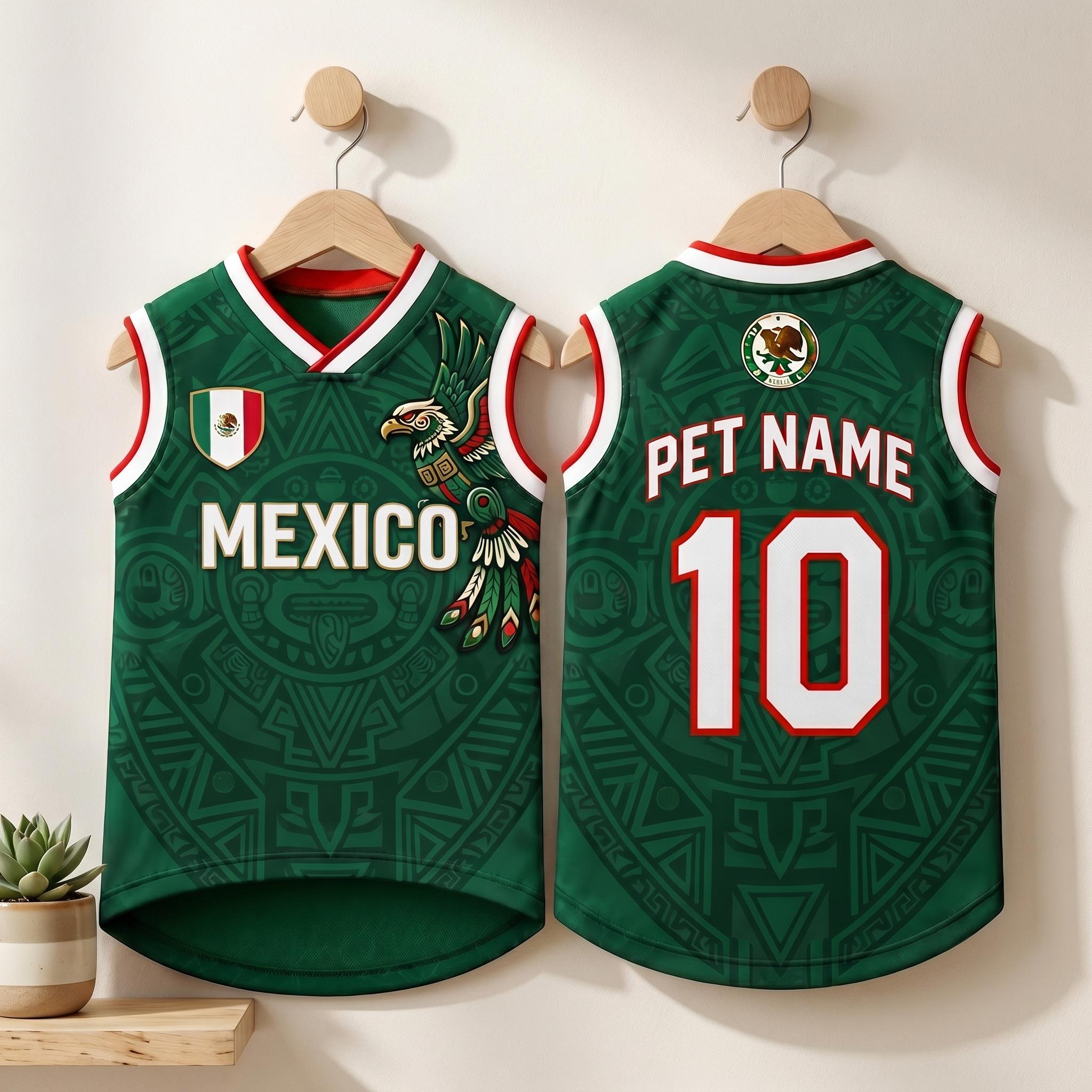 Personalized Mexico Pet Soccer Jersey, Custom Dog Cat Football Shirt,Name Number Puppy Sportswear