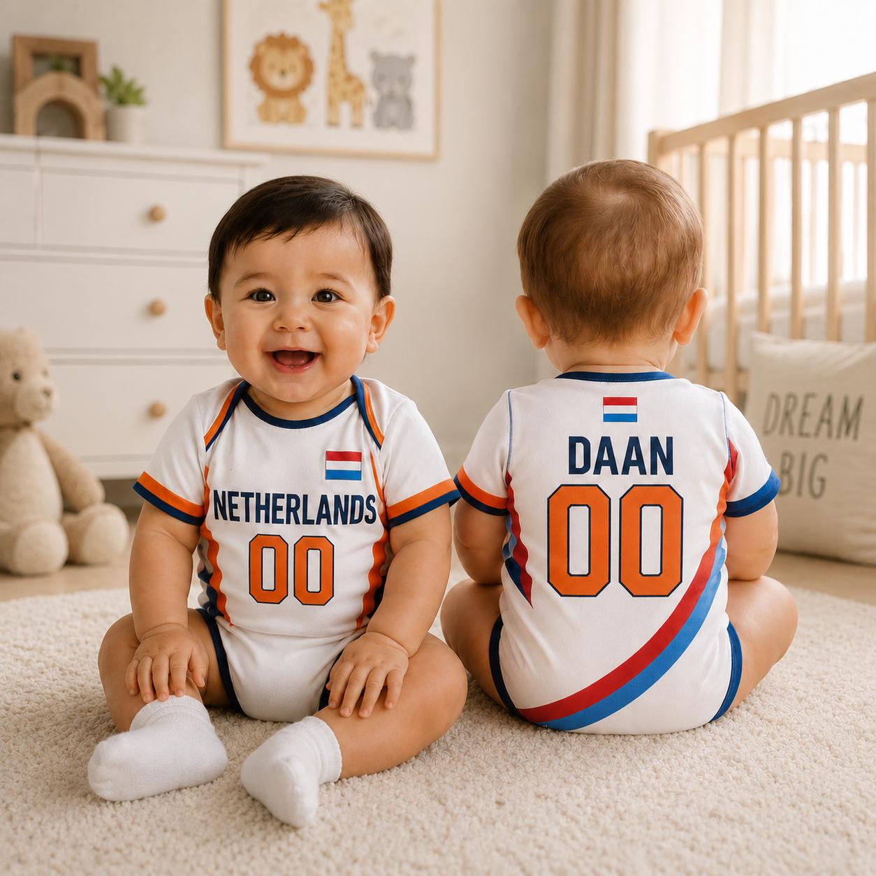 Netherlands Baby Soccer Bodysuit, Personalized Football Jersey, Custom Baby Gift, Baby Shower Gift