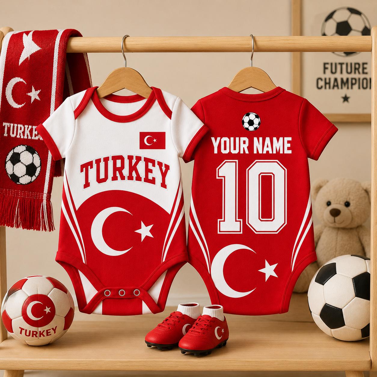 Custom Turkey Baby Bodysuit | Personalized Soccer Jersey | Infant Sports Outfit | Turkey Football Gift
