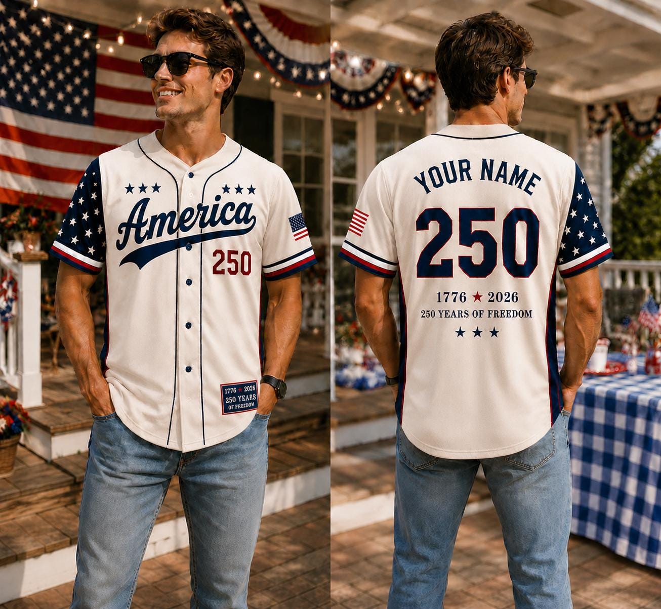 Personalized America 250 Jersey, 4th of July Baseball Shirt, USA Patriotic Jersey, Independence Day Outfit
