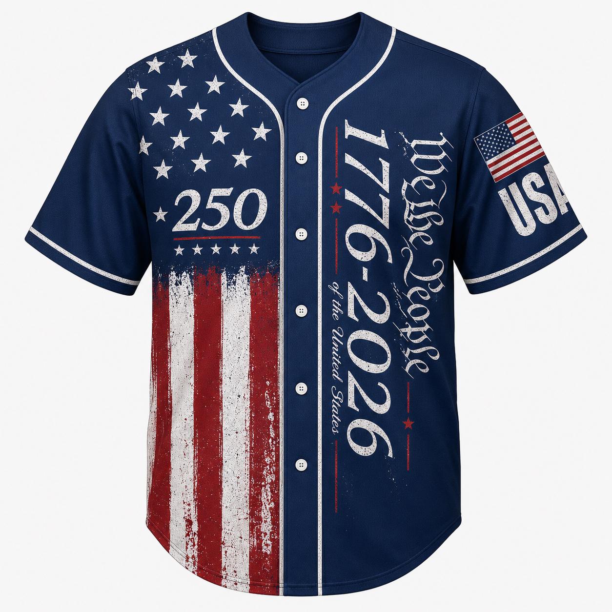 USA 250th Baseball Jersey | We The People 1776-2026 Shirt | Patriotic American Flag Men Button Up | Father's Day 4th of July Gift