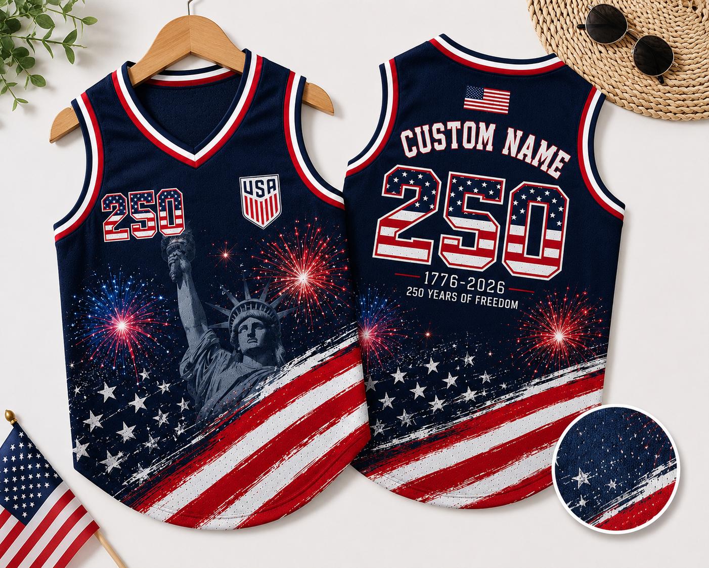 Personalized USA Pet Jersey, Custom Dog Cat Shirt, 250 Years Of Freedom Pet Apparel