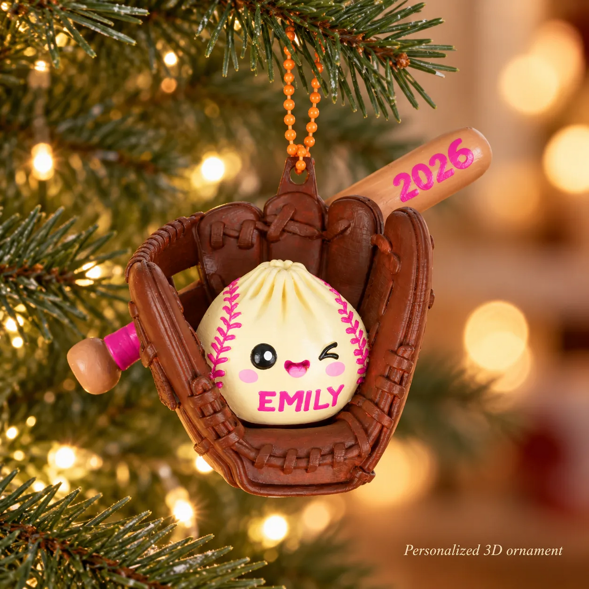 Personalized Softball Dumpling 3D Ornament – Custom Name Sports Christmas Decoration