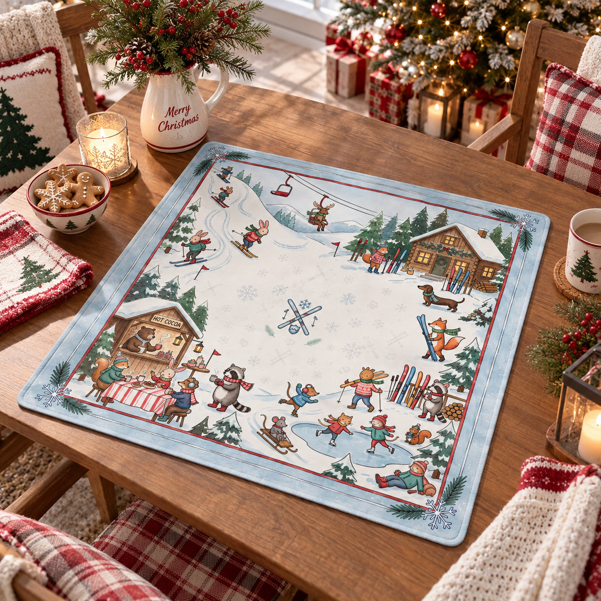 The Alpine Ski Club Mahjong Mat, Winter Wonderland Animal Game Mat, Custom Monogram Mahjong Gift, Ski Lodge Decor