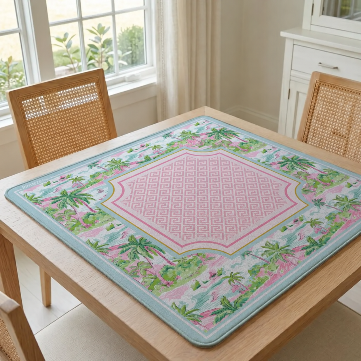 Mahjong Mat Palm Beach Style, Mahjong Gift Mat, Preppy Style Non-Slip Game Mat in Pastel, American Mahjong, Gaming Table