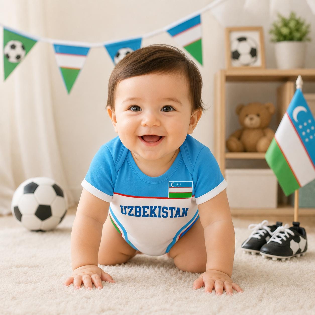 Personalized Uzbekistan Baby Bodysuit, Uzbekistan Soccer Romper, Custom Baby Gift, Baby Shower Gift