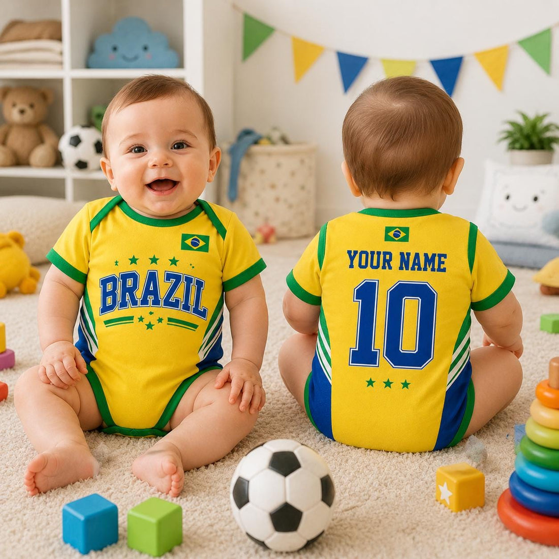 Personalized Brazil Baby Bodysuit, Brazil Soccer Romper, Custom Infant Outfit, Baby Shower Gift
