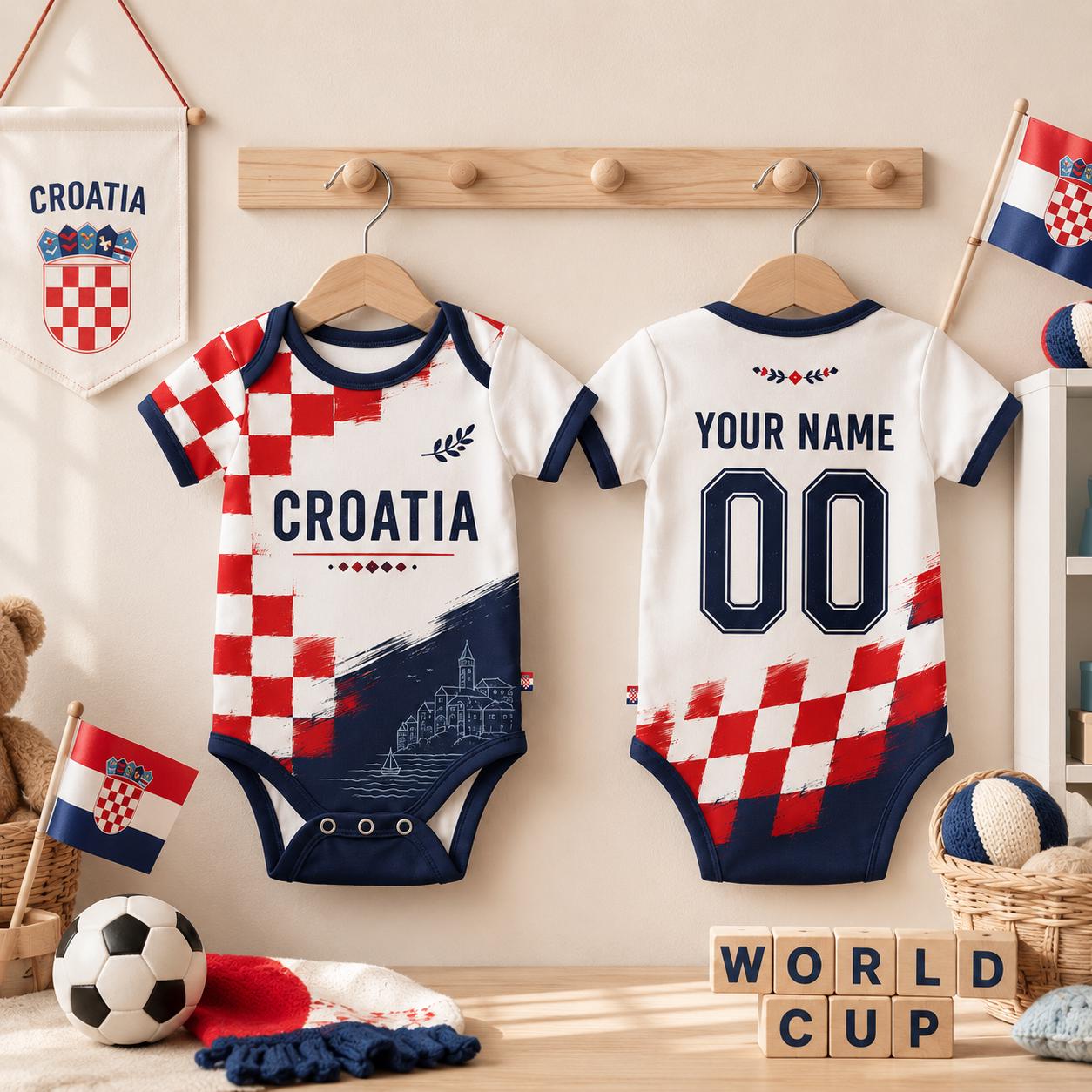 Personalized Croatia Baby Bodysuit - Custom Name Number Infant Outfit, Flag Baby Shower Gift