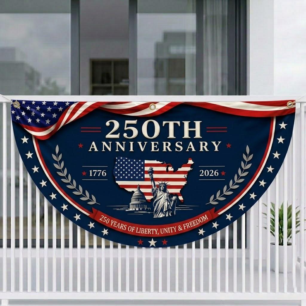 America 250th Anniversary Semicircle Banner Flag, Patriotic USA Outdoor Decor