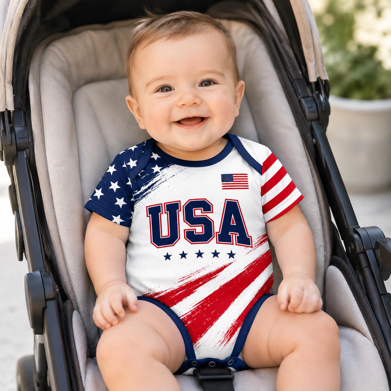 USA Baby Bodysuit | Custom Name Soccer Jersey | Patriotic Infant Outfit | Boys & Girls Football Gift