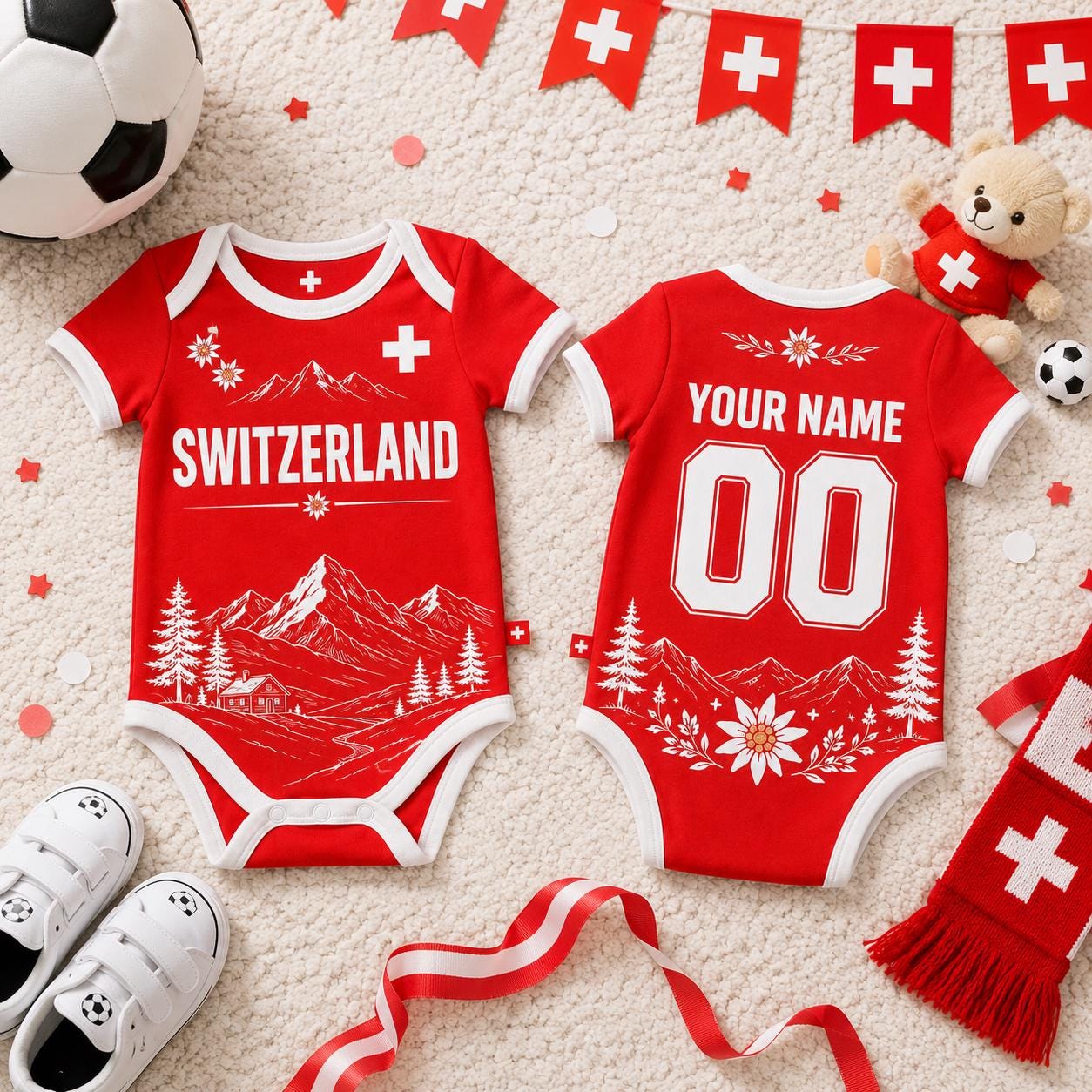 Switzerland Baby Soccer Bodysuit, Personalized Football Jersey, Custom Baby Gift, Baby Shower Gift