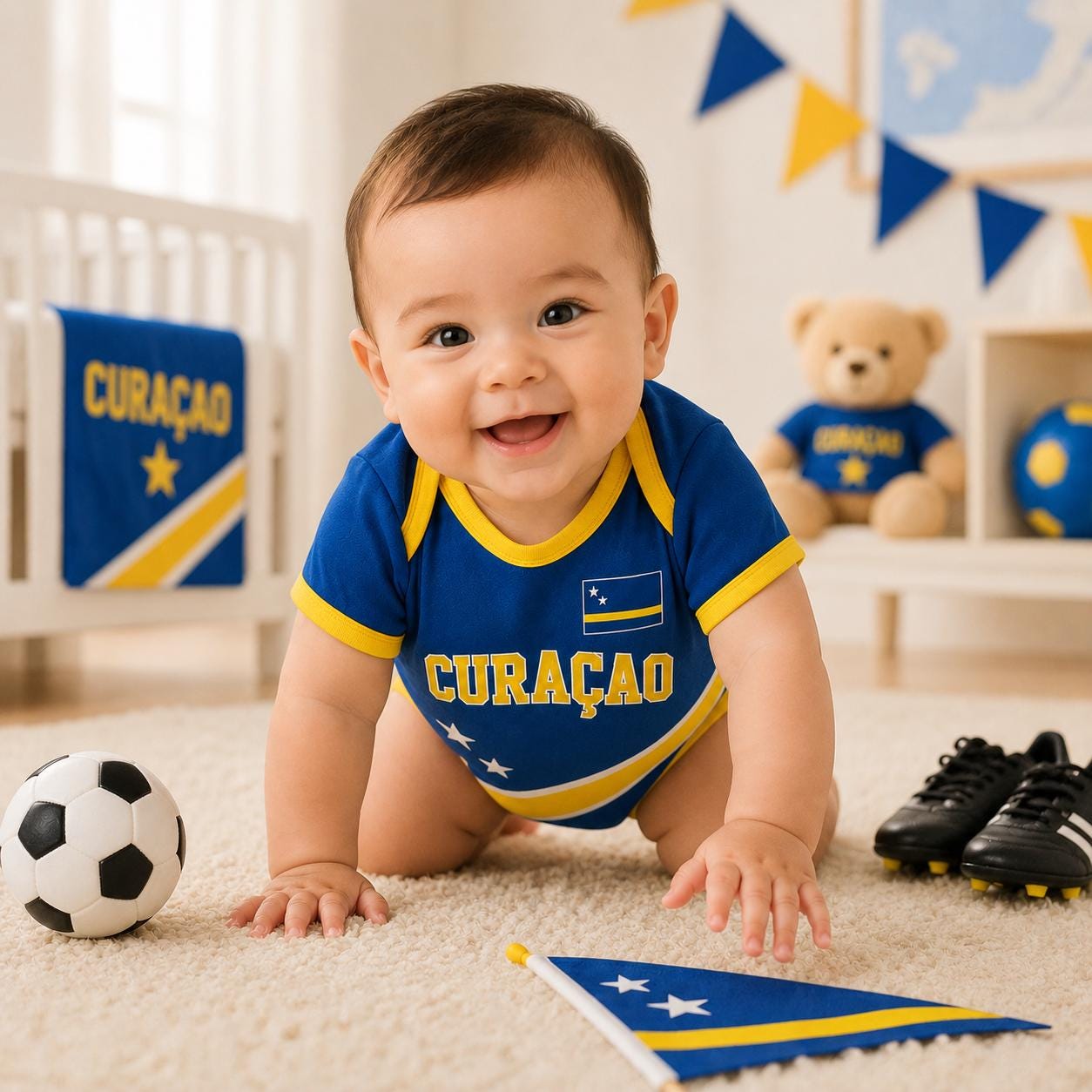 Custom Curacao Soccer Baby Onesie, Personalized Curacao Football Baby Bodysuit, Newborn Sport Gift