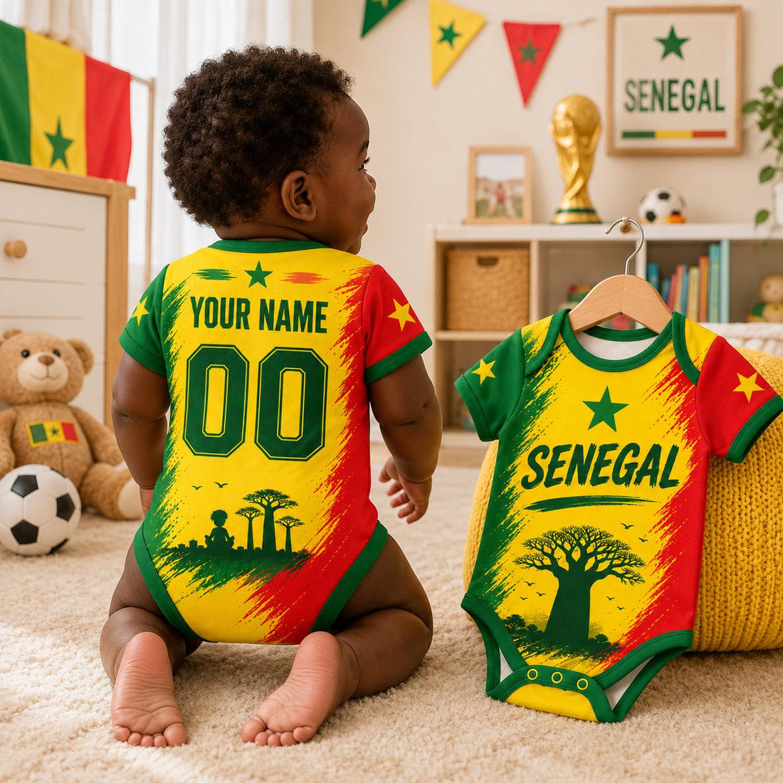 Custom Senegal Baby Bodysuit, Personalized Soccer Fan Infant Jersey, Senegal Football Baby Outfit