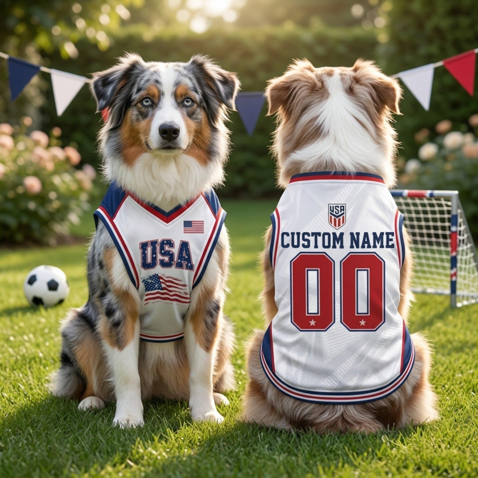 Personalized USA Pet Soccer Jersey, Custom Dog Cat Football Shirt, Stars Stripes Pet Jersey
