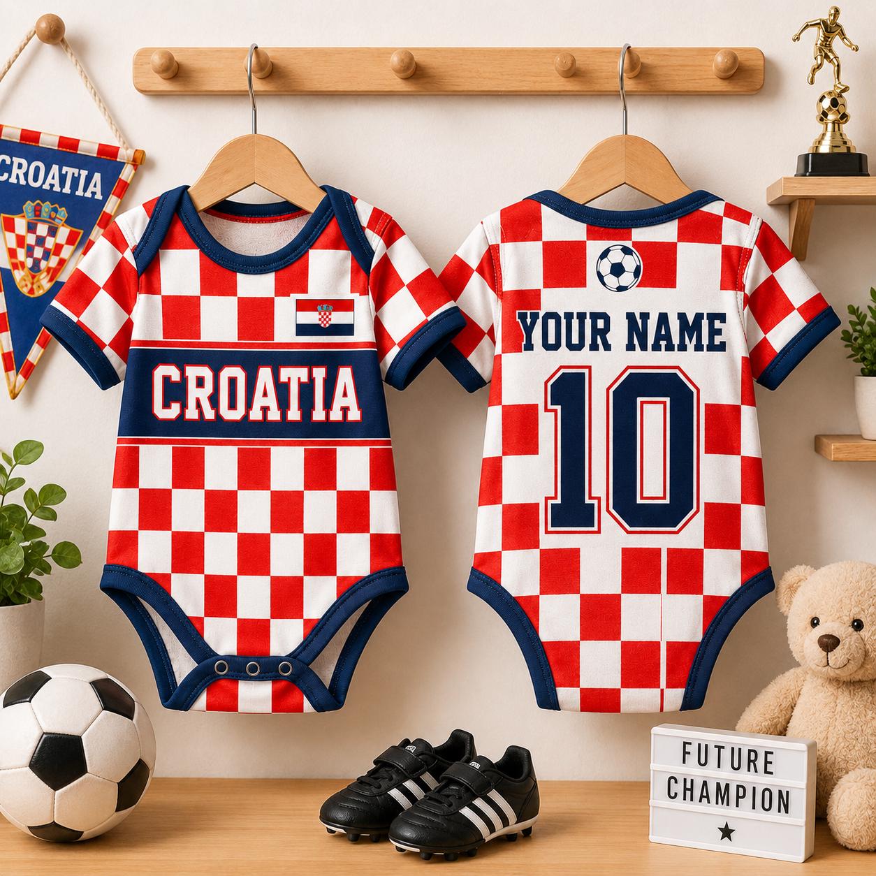 Custom Croatia Soccer Baby Onesie, Personalized Croatia Football Baby Bodysuit, Newborn Sport Gift