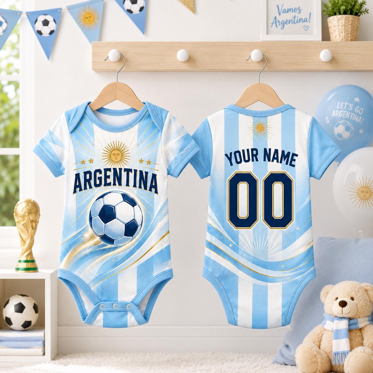 Argentina Baby Soccer Bodysuit, Personalized Football Jersey, Custom Baby Gift, Baby Shower Gift