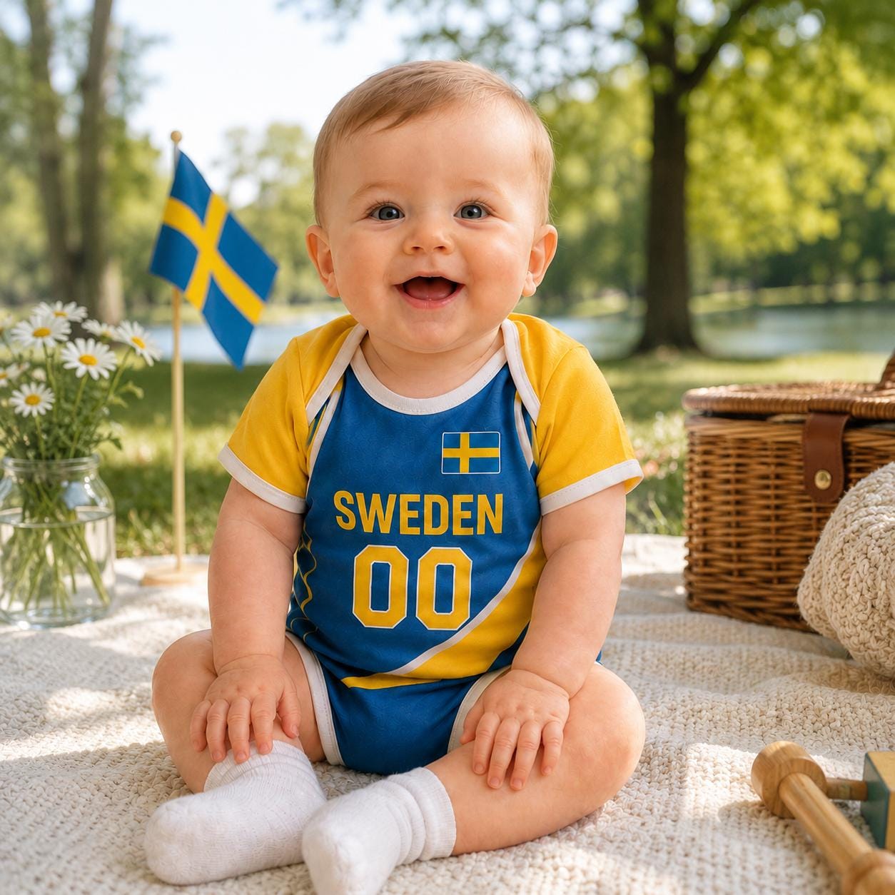 Personalized Sweden Baby Bodysuit, Sweden Soccer Romper, Custom Name Number Outfit, Baby Shower Gift