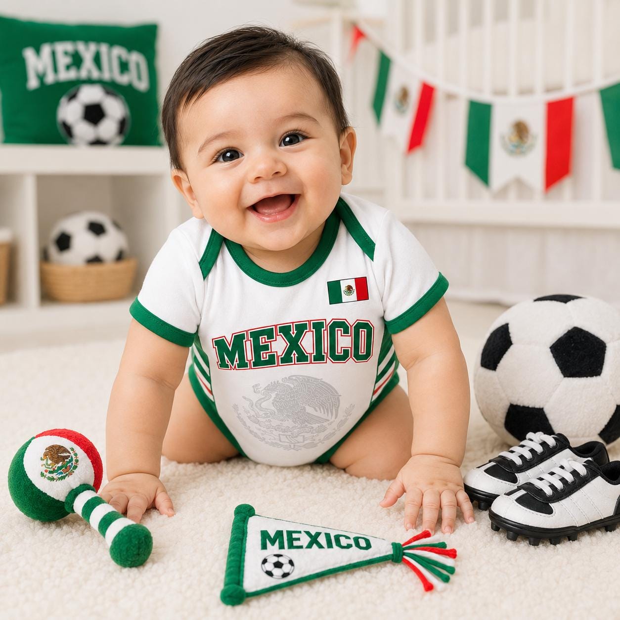Custom Mexico Soccer Baby Bodysuit, Personalized Football Outfit, Baby Shower Gift