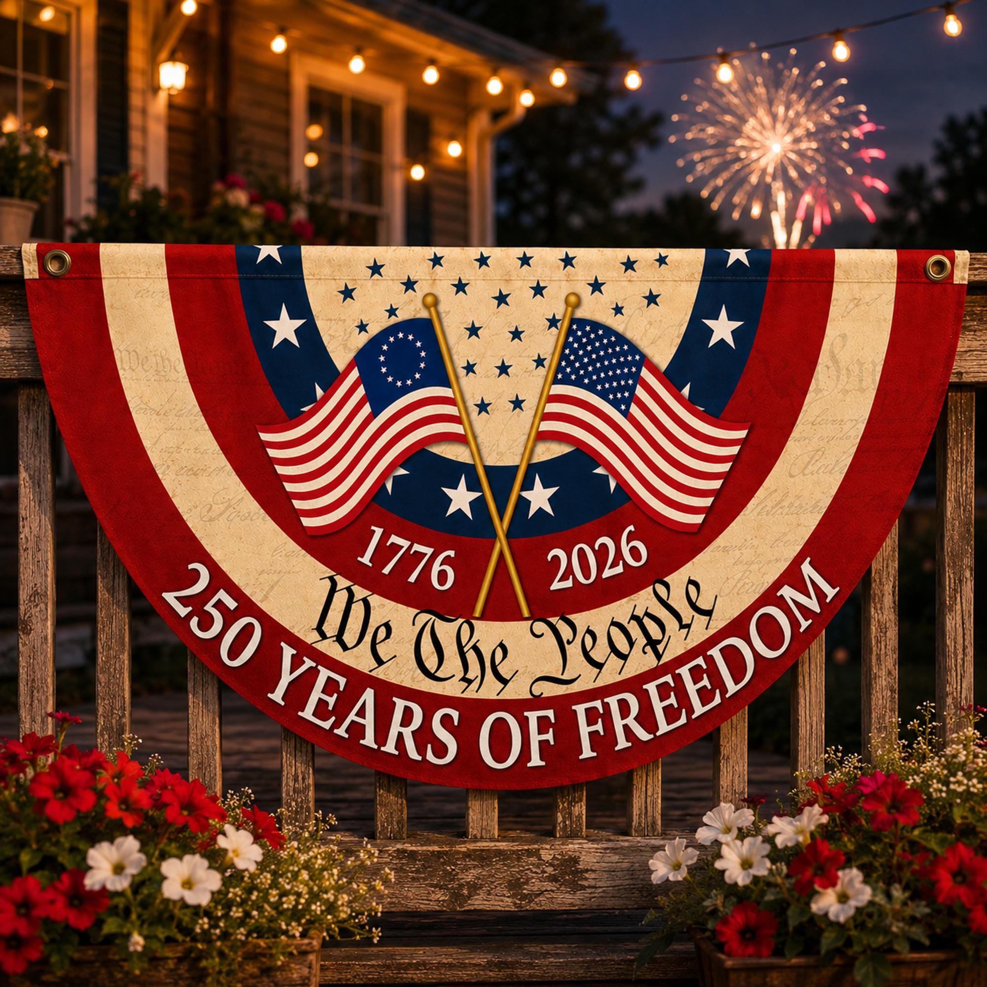 250th Anniversary Banner, Patriotic Fence Banner, We The People Banner, 1776 2026 Banner, American Flag