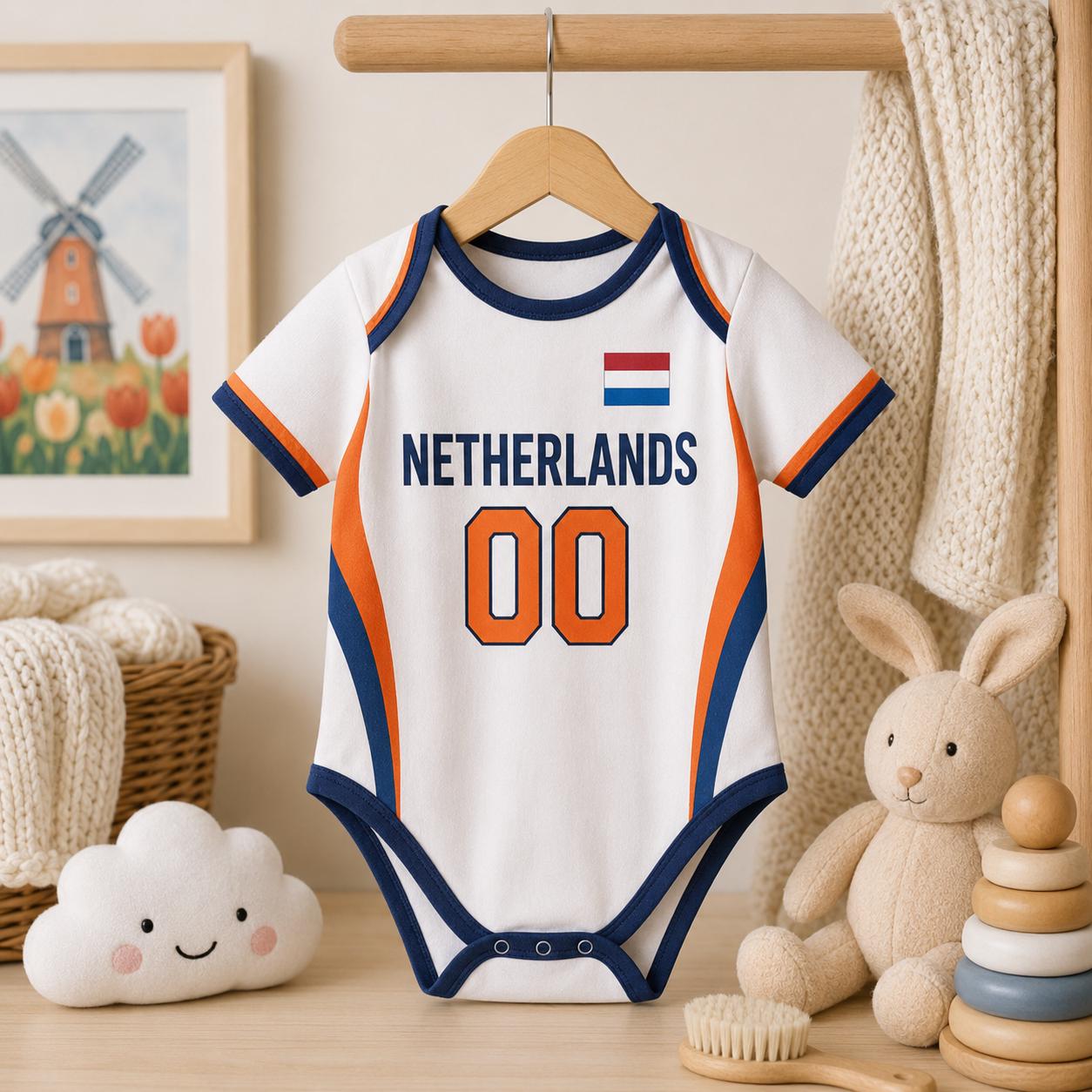 Netherlands Baby Soccer Bodysuit, Personalized Football Jersey, Custom Baby Gift, Baby Shower Gift