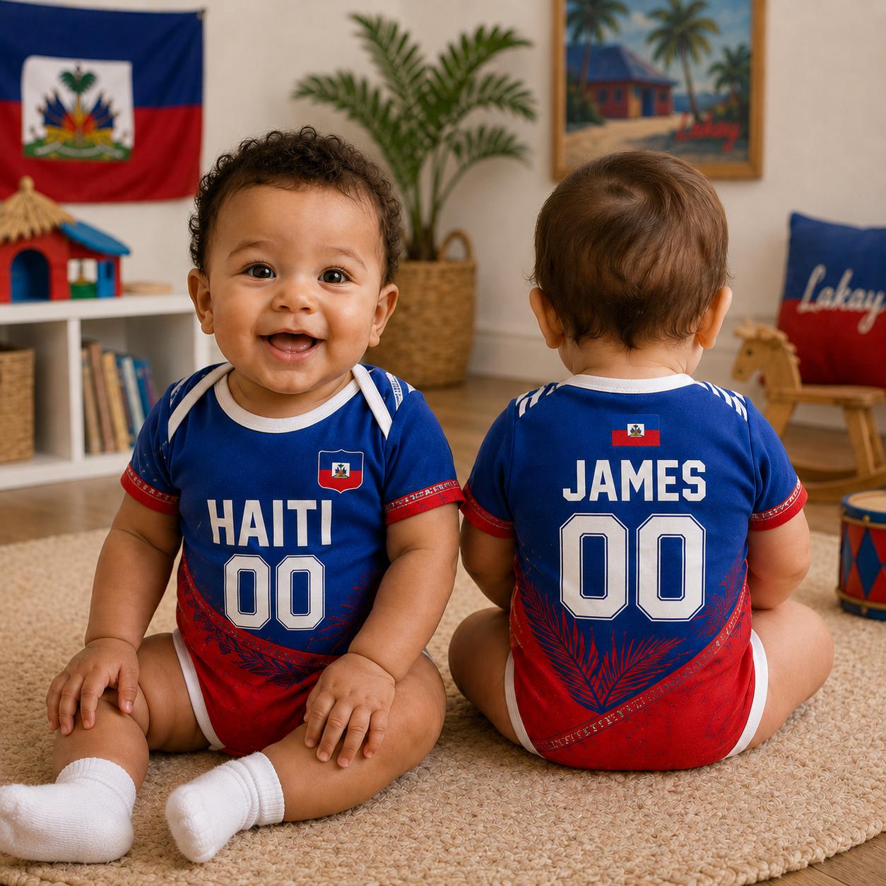 Personalized Haiti Baby Bodysuit, Haiti Soccer Romper, Custom Name Number Outfit, Baby Shower Gift