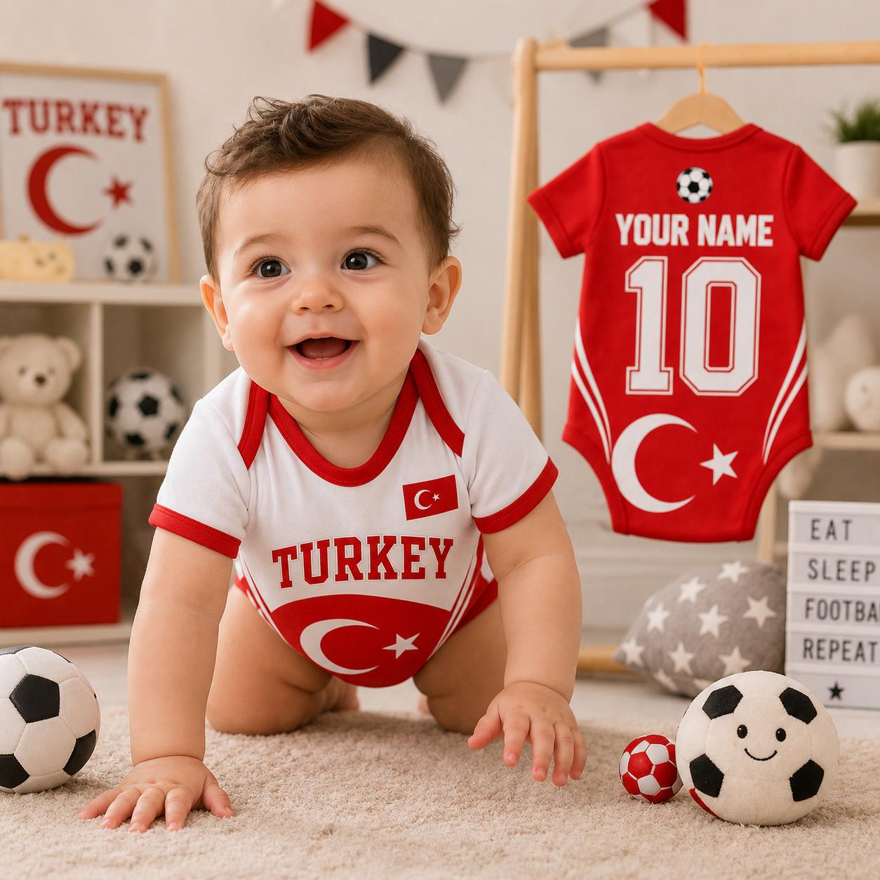 Custom Turkey Baby Bodysuit | Personalized Soccer Jersey | Infant Sports Outfit | Turkey Football Gift