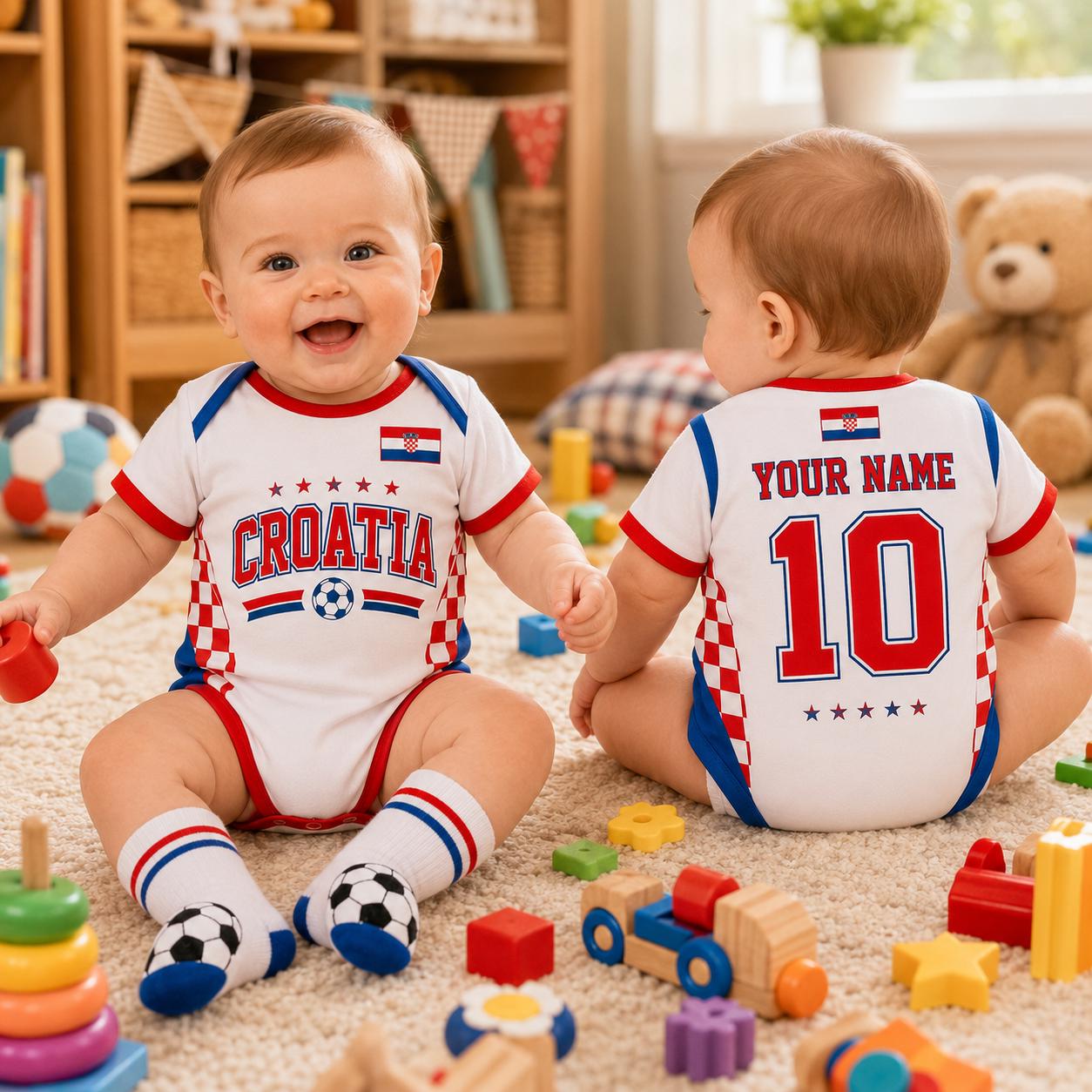 Personalized Croatia Baby Bodysuit, Croatia Soccer Romper, Custom Name Number Outfit, Baby Shower Gift