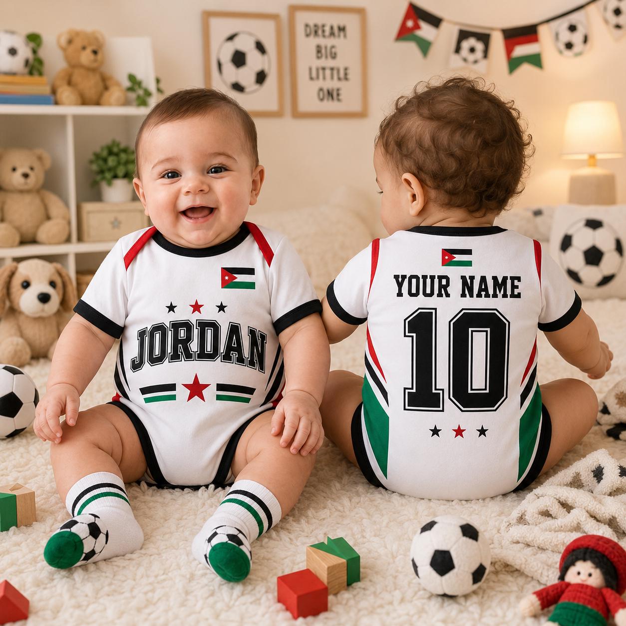 Personalized Jordan Baby Bodysuit, Jordan Soccer Romper, Custom Name Number Infant Outfit