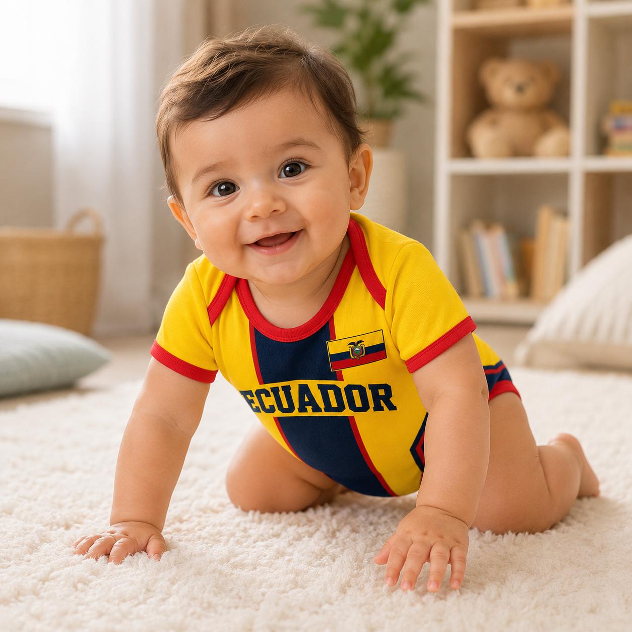 Custom Ecuador Baby Soccer Bodysuit, Personalized Ecuador Football Jersey, Ecuador Baby Gift