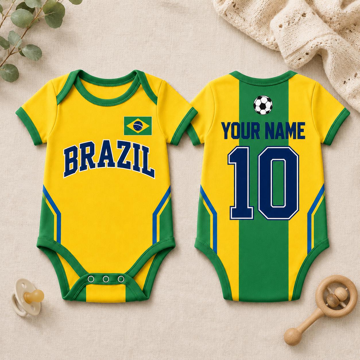 Personalized Brazil Baby Bodysuit, Brazil Soccer Jersey, Infant Football Outfit, Baby Shower Gift