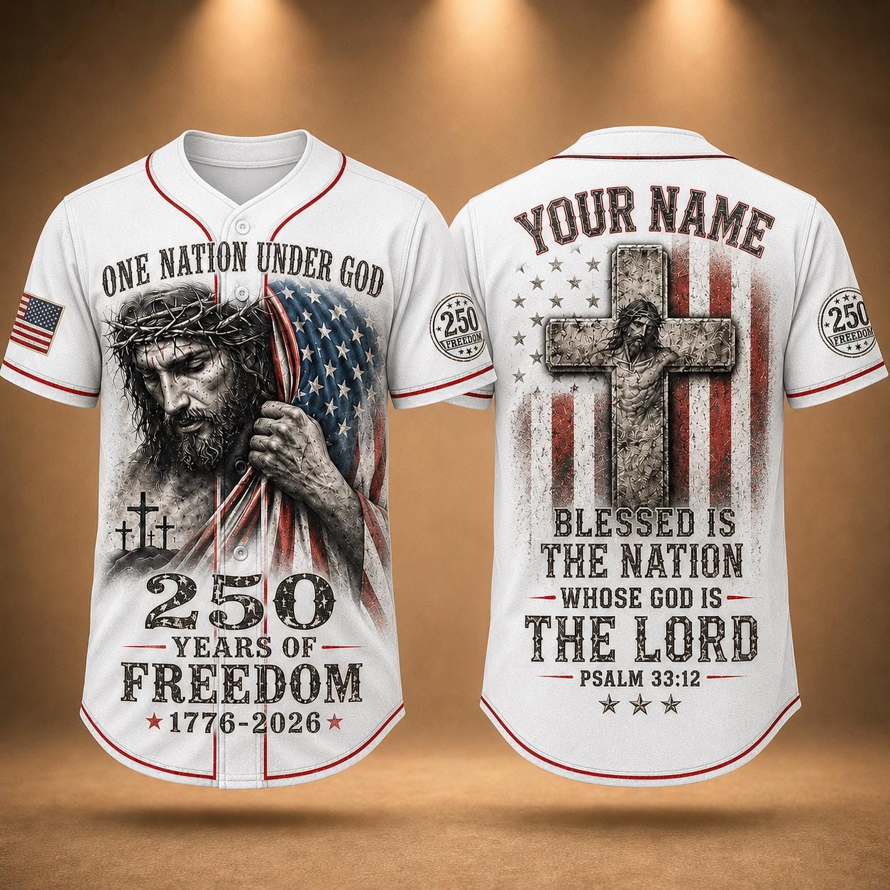 Christian Patriotic Baseball Jersey, Custom Name Jesus Jersey, One Nation Under God Shirt