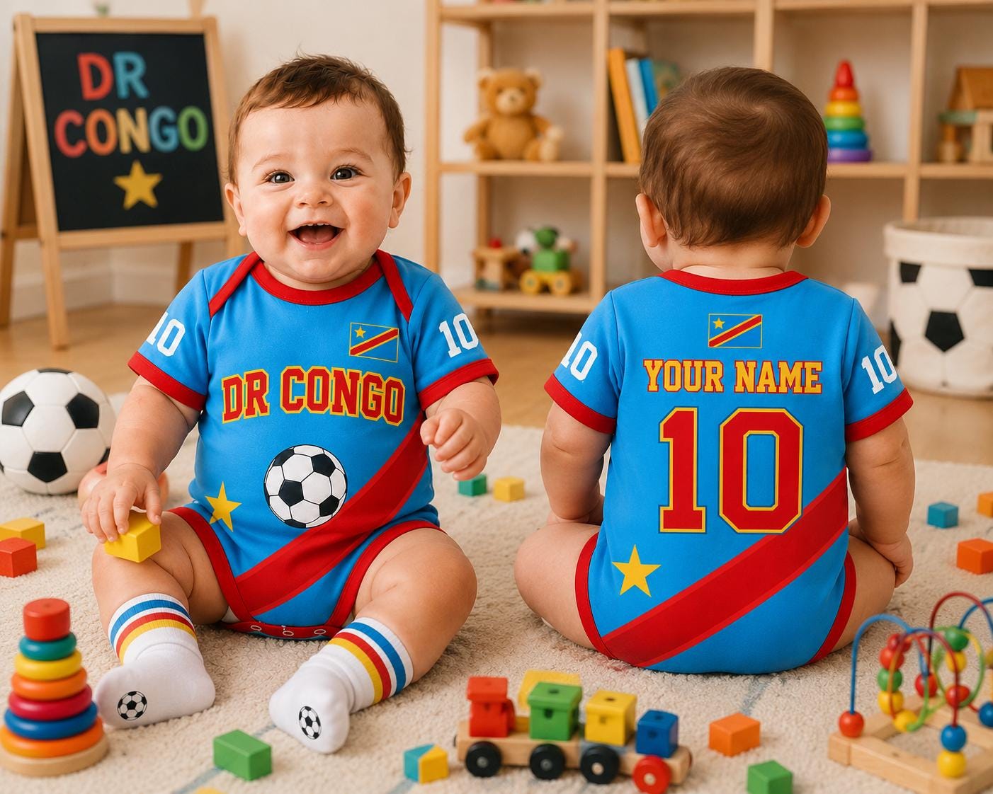 Personalized DR Congo Baby Onesie, Custom Soccer Baby Bodysuit, Congo Flag Baby Gift