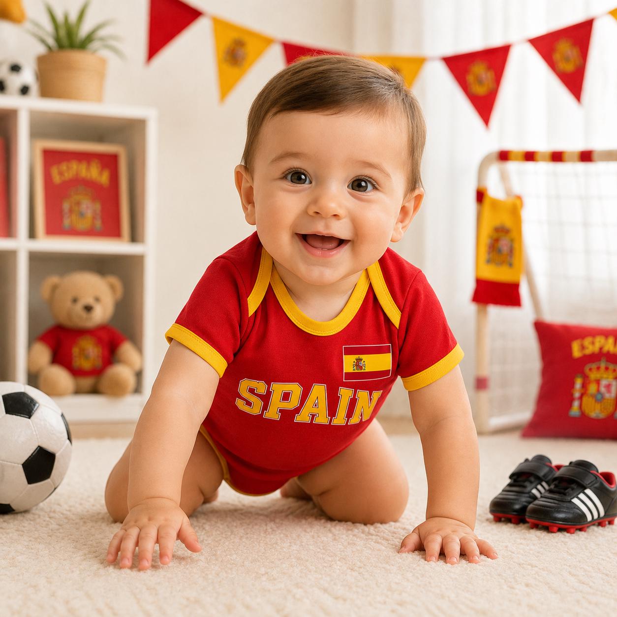 Custom Spain Soccer Baby Onesie, Personalized Spain Football Baby Bodysuit, Newborn Sport Gift