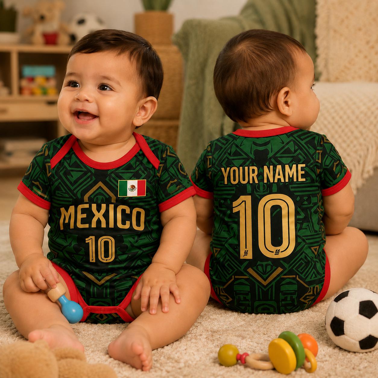 Personalized Mexico Baby Bodysuit, Mexico Soccer Romper, Custom Name Number Outfit, Baby Shower Gift
