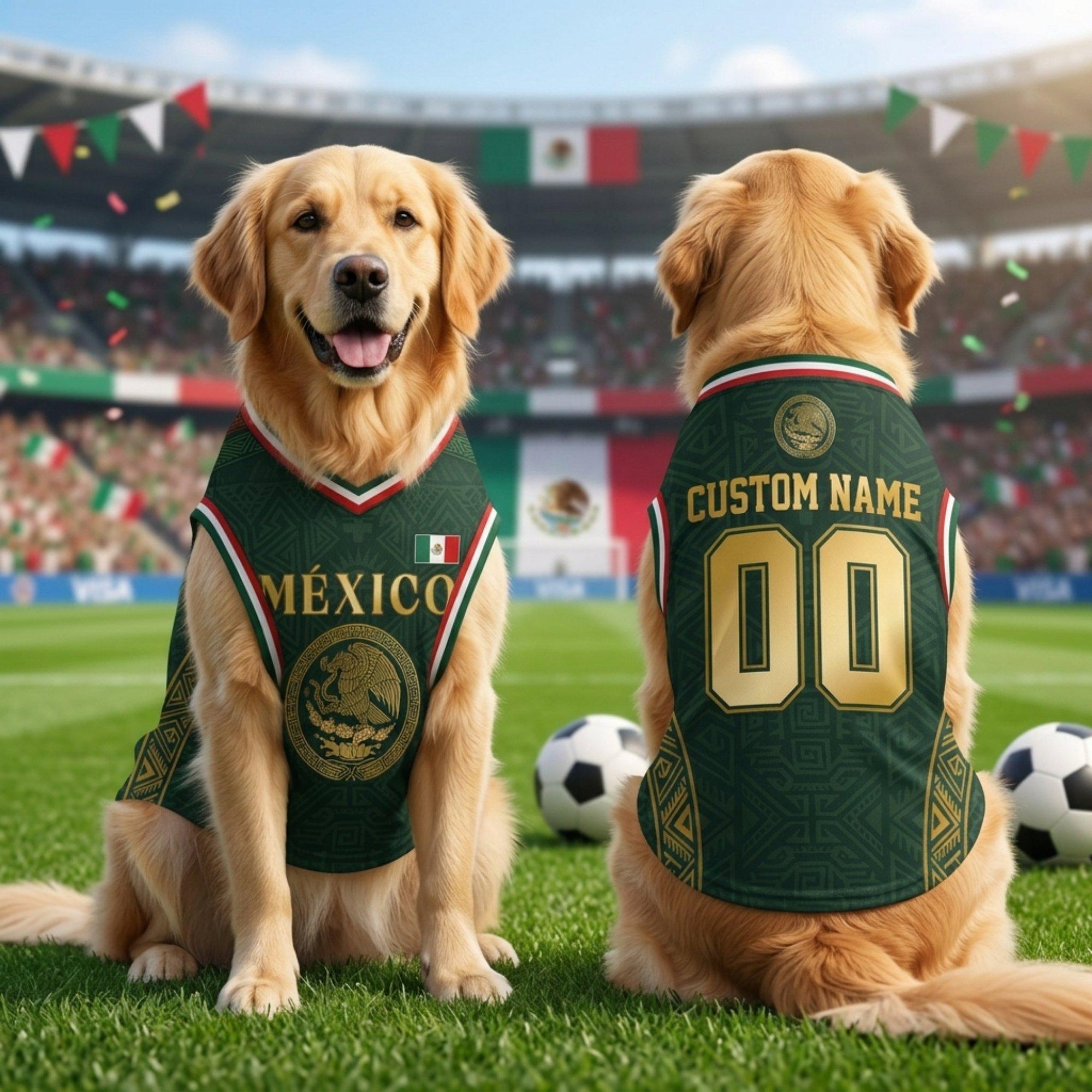 Personalized Mexico Dog Jersey, Custom Cat Football Shirt Name Number, Aztec Pet Soccer Mesh Jersey,