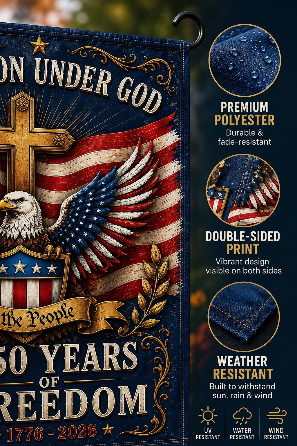 250 Years of Freedom Garden Flag, Patriotic American Flag Decor 1776–2026, Independence Day Gift