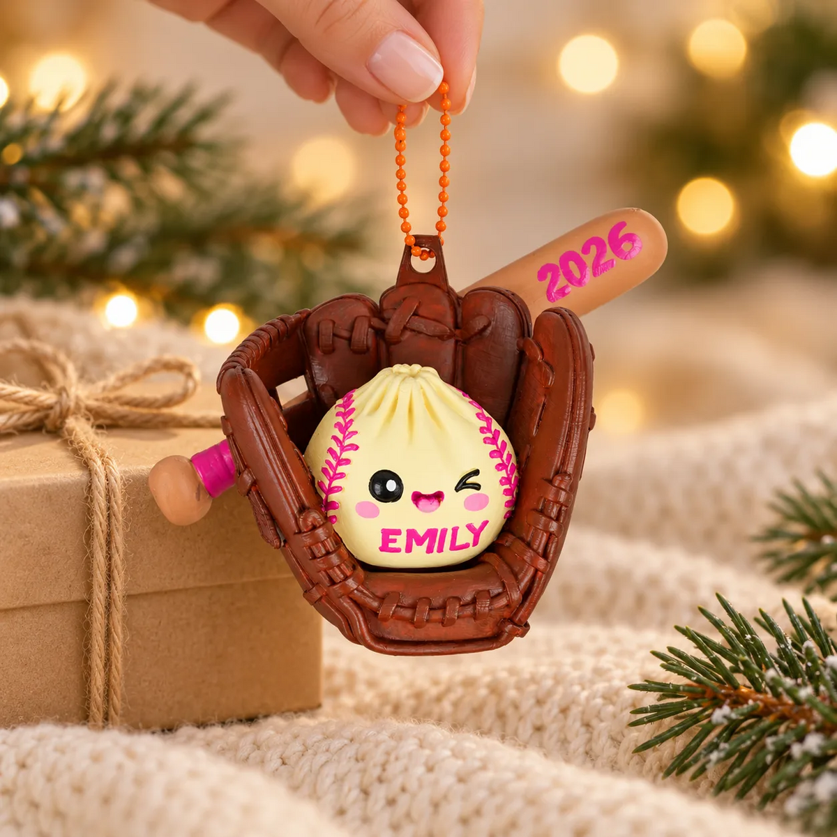 Personalized Softball Dumpling 3D Ornament – Custom Name Sports Christmas Decoration